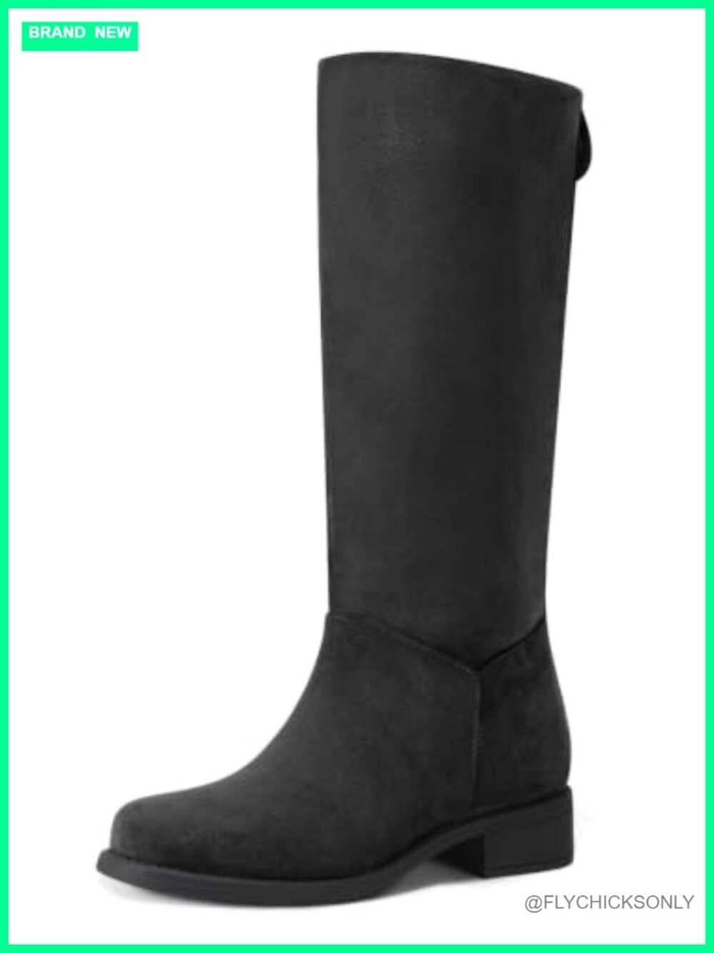 Mid Calf Boots Square Toe Chunky Block Heel Pull On Faux Suede